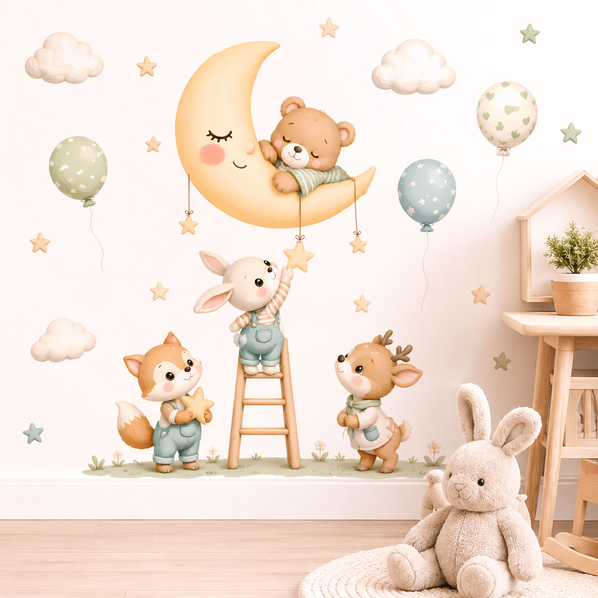 Baby Nursery Wallpaper - Forest Animal Wall Stickers, Removable Watercolor