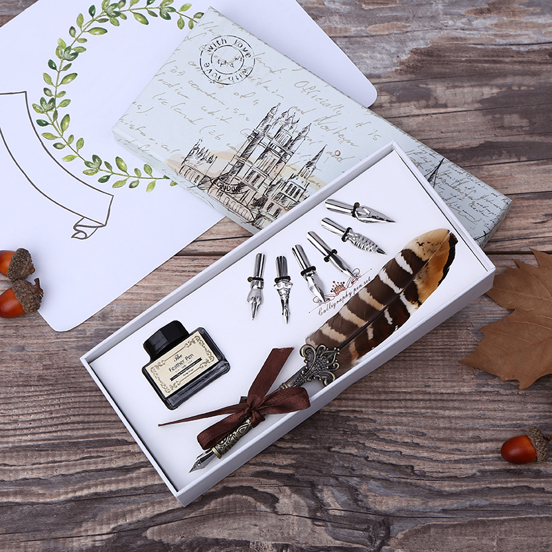 Footprint Ink Kit - Retro Feather Dip Pen Writing Ink