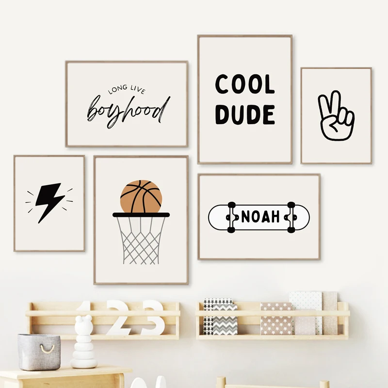 Baby Nursery Posters - Simple Boy Basketball Skateboard Sport Children
