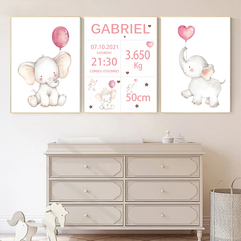 Baby Nursery Posters - Pink Baby Customized Name Date of