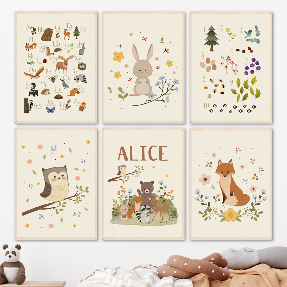 Baby Nursery Prints - 1pc frameless Cute Rabbit Fox Owl
