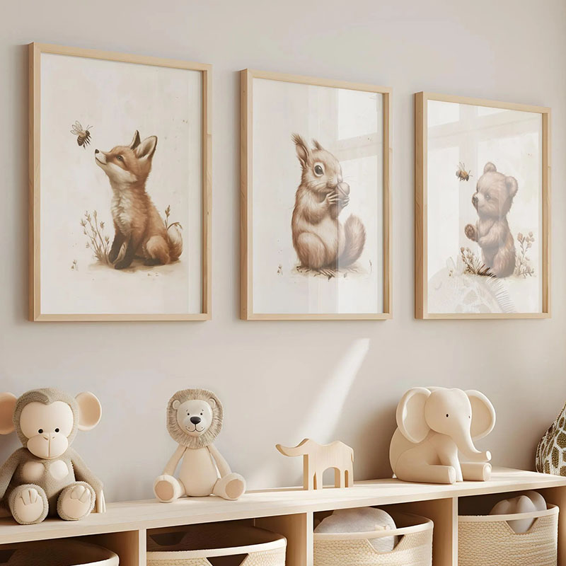 Baby Nursery Prints - Bear Rabbit Fox Deer Squirrel Mouse