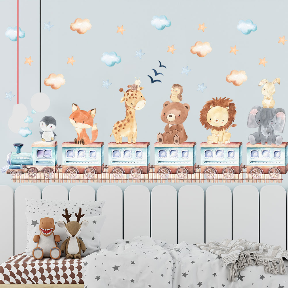 Cartoon Train Stickers Lion El - огляд і ціна Baby Nursery Wallpaper