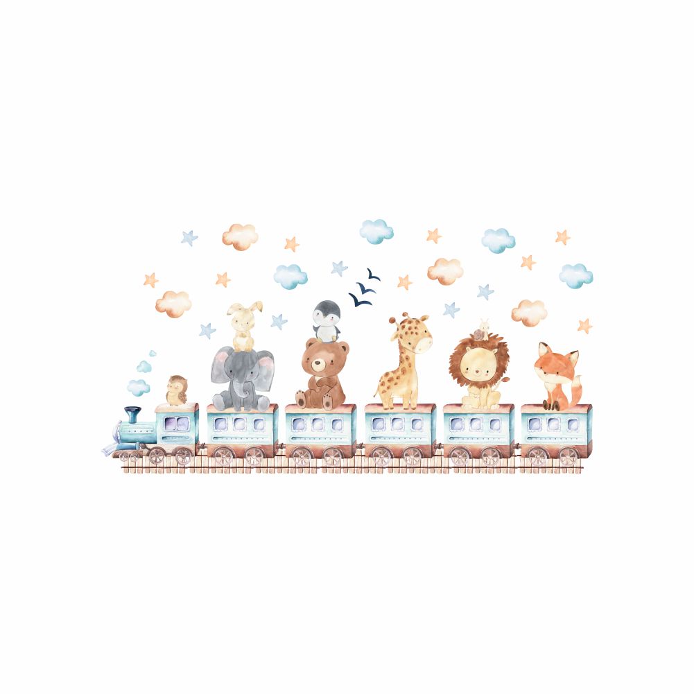 Cartoon Train Stickers Lion El - огляд і ціна Baby Nursery Wallpaper