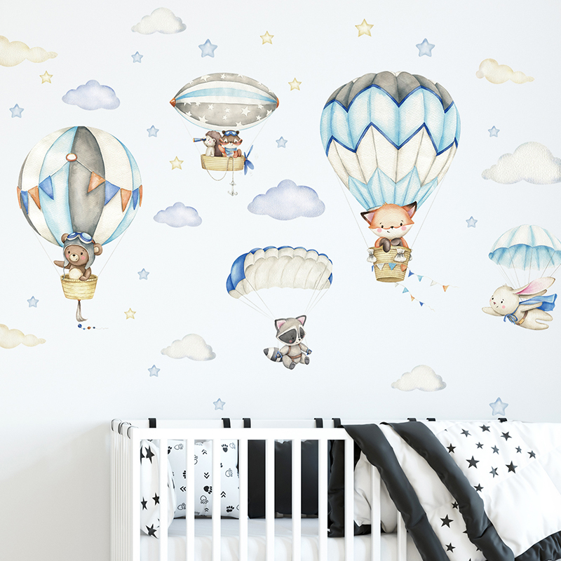 Cartoon Cute Animals Hot Air B - огляд і ціна Baby Nursery Wallpaper