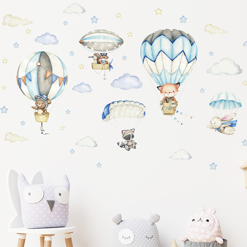 Cartoon Cute Animals Hot Air B - огляд і ціна Baby Nursery Wallpaper
