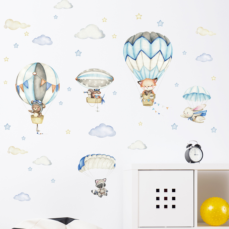 Cartoon Cute Animals Hot Air B - огляд і ціна Baby Nursery Wallpaper