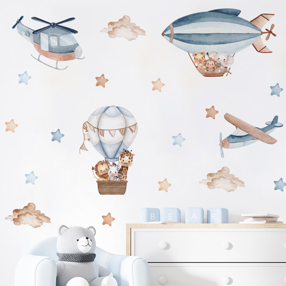 Watercolor Animals Hot Air Bal - огляд і ціна Baby Nursery Wallpaper