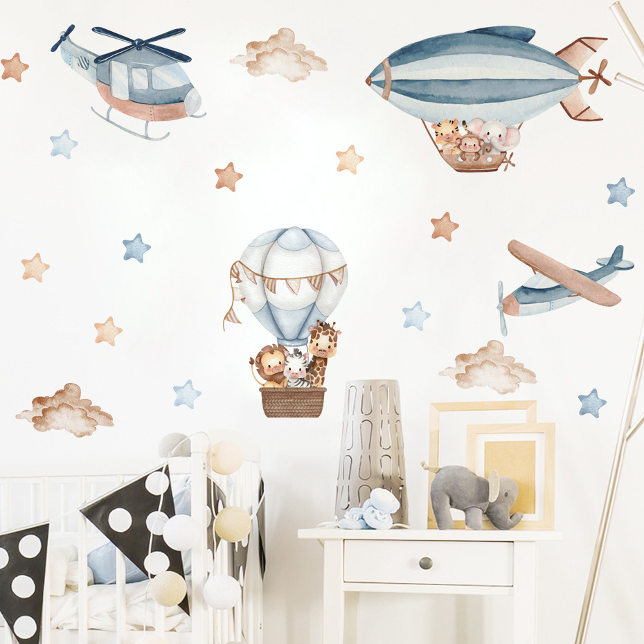 Watercolor Animals Hot Air Bal - огляд і ціна Baby Nursery Wallpaper