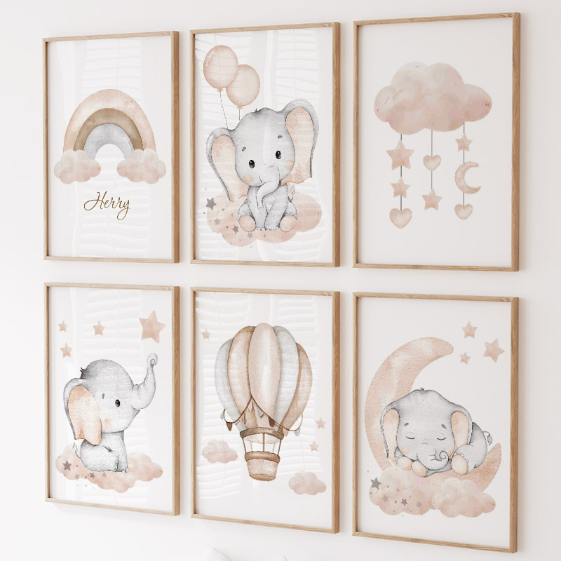 Cute Elephant Hot Balloon Moon - огляд і ціна Baby Nursery Prints
