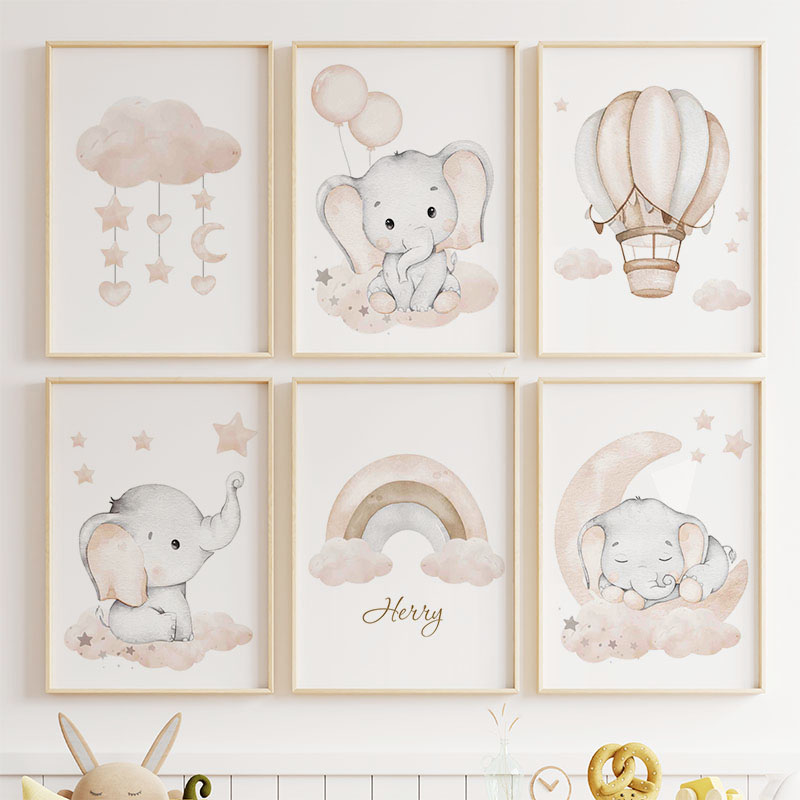 Cute Elephant Hot Balloon Moon - огляд і ціна Baby Nursery Prints