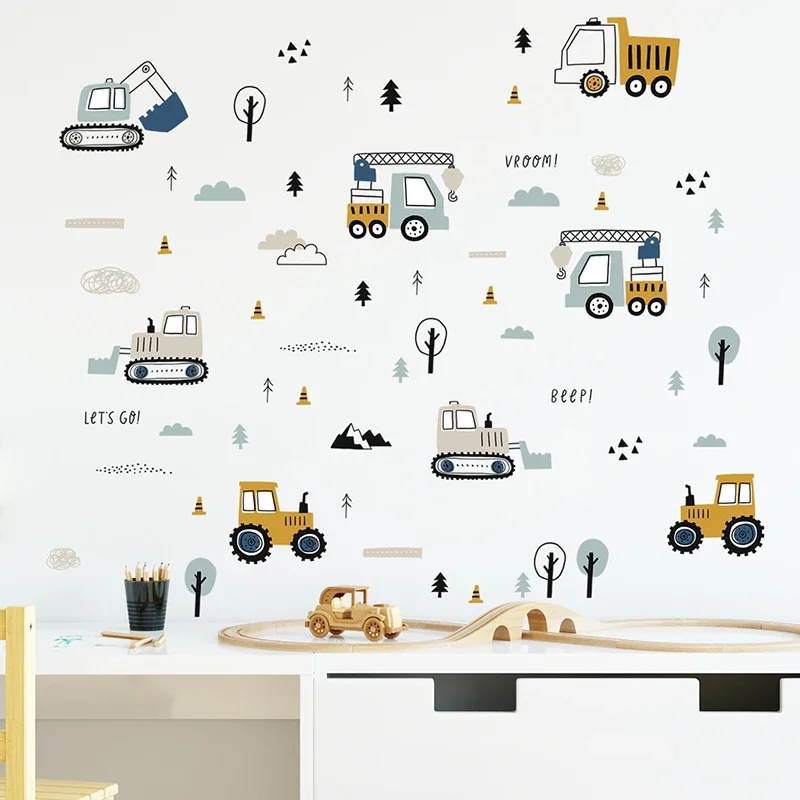 Hand Drawn Cute Cars Cargo Tru - огляд і ціна Baby Nursery Wallpaper