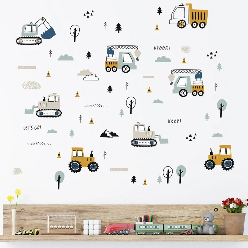 Hand Drawn Cute Cars Cargo Tru - огляд і ціна Baby Nursery Wallpaper