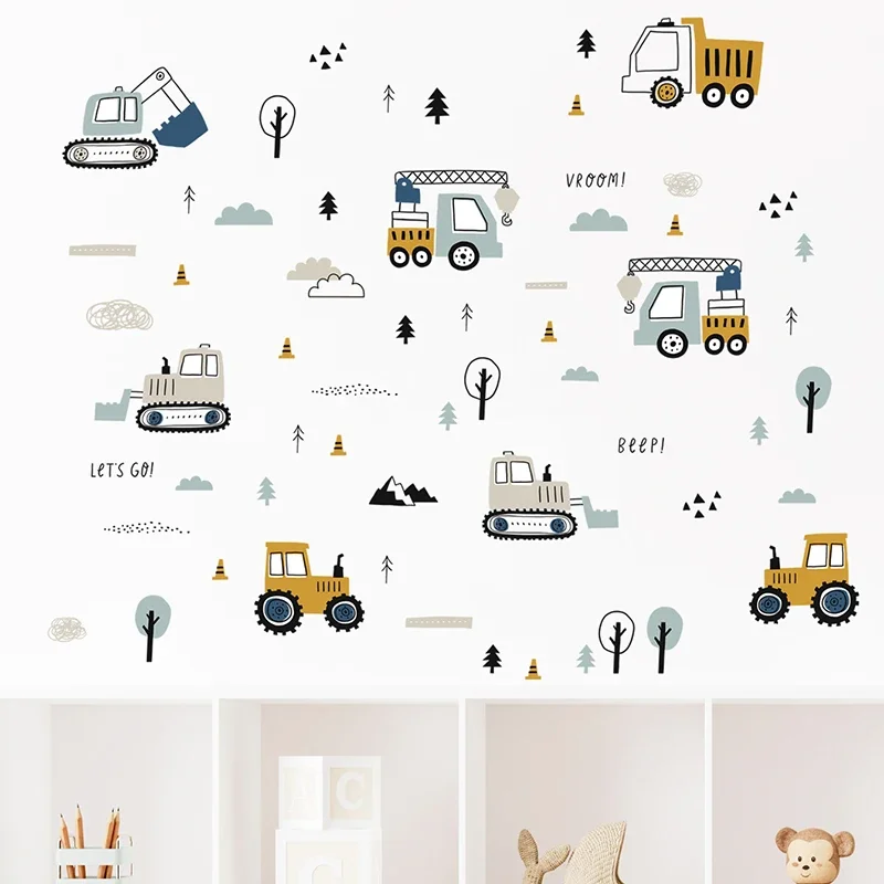 Hand Drawn Cute Cars Cargo Tru - огляд і ціна Baby Nursery Wallpaper