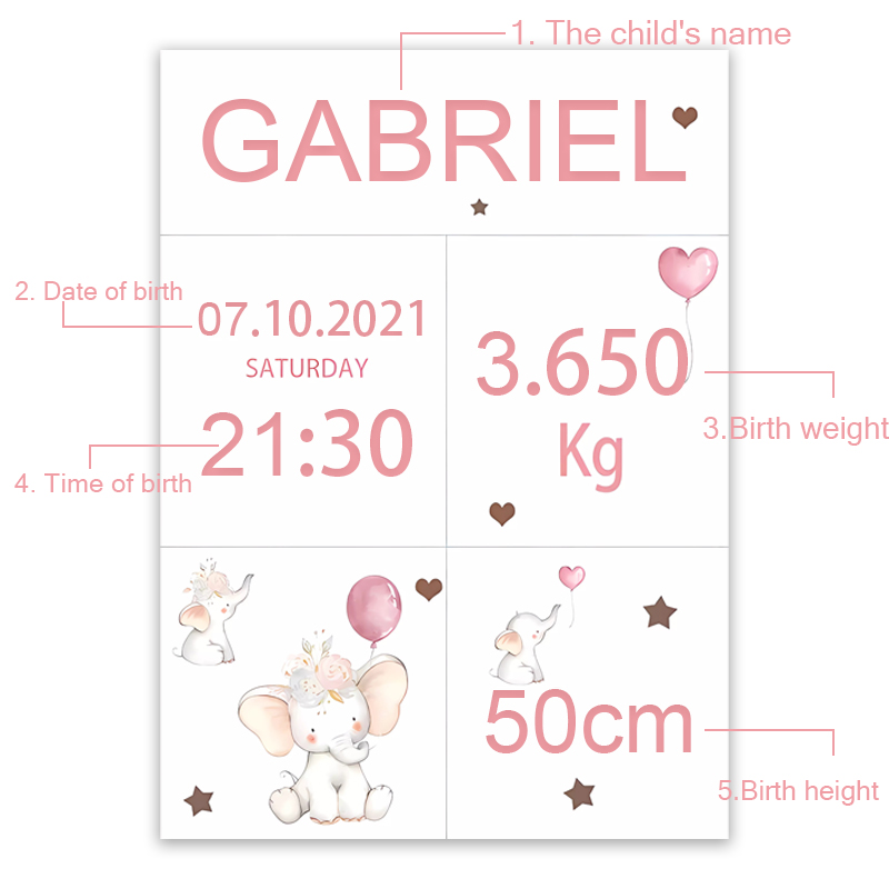 Pink Baby Customized Name Date - огляд і ціна Baby Nursery Posters