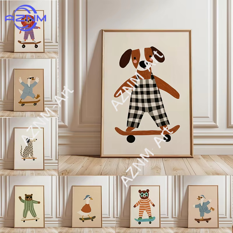 1PC Funny Animal Skateboarding - огляд і ціна Baby Nursery Prints