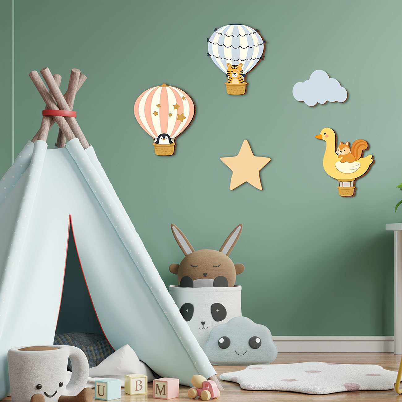 5Pcs Animal Hot Air Balloon Wo - огляд і ціна Baby Nursery Wallpaper
