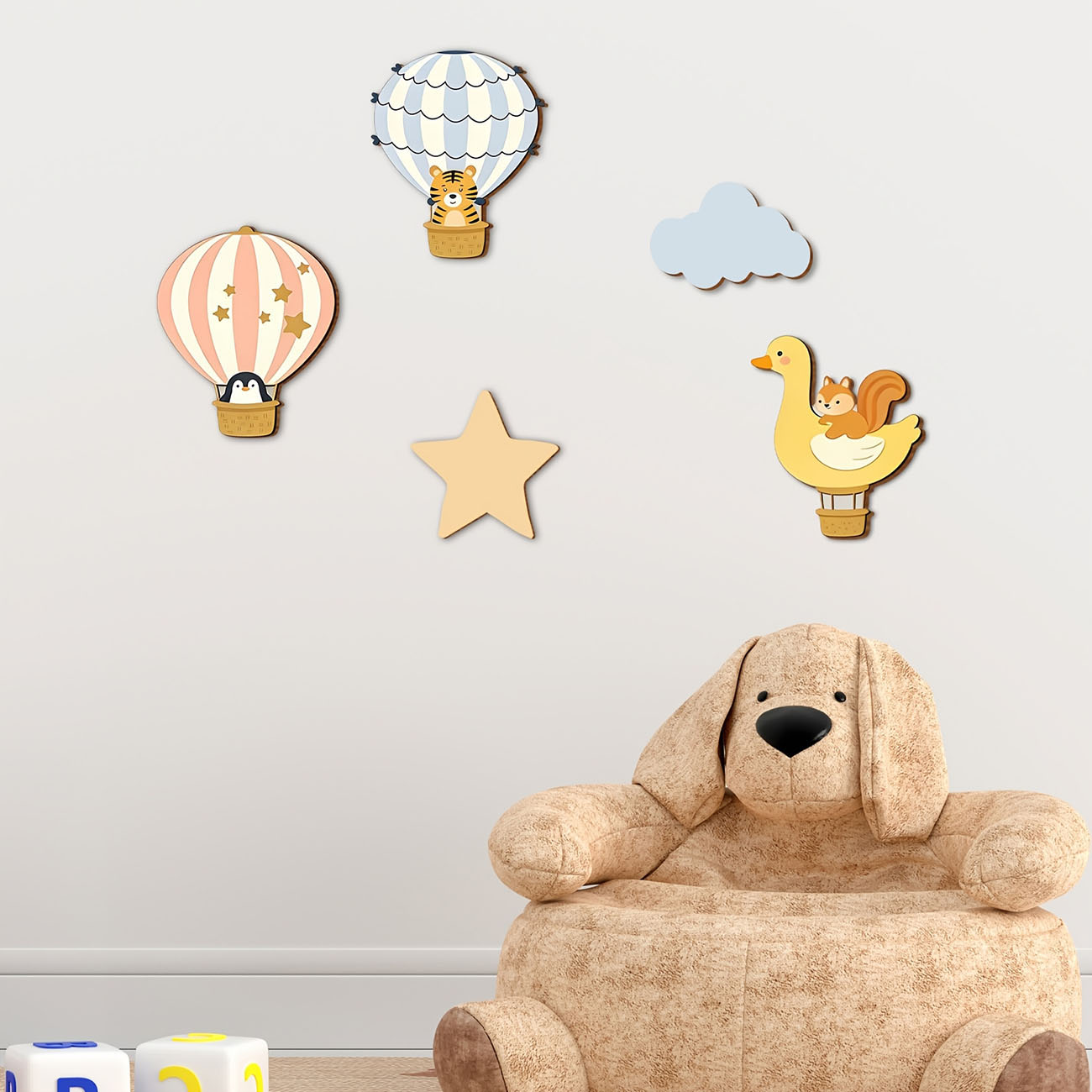 5Pcs Animal Hot Air Balloon Wo - огляд і ціна Baby Nursery Wallpaper